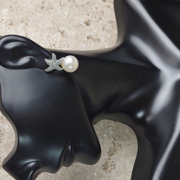 Pearl/Micro Pave` Crystal Starfish Earrings - Picture 1 of 6